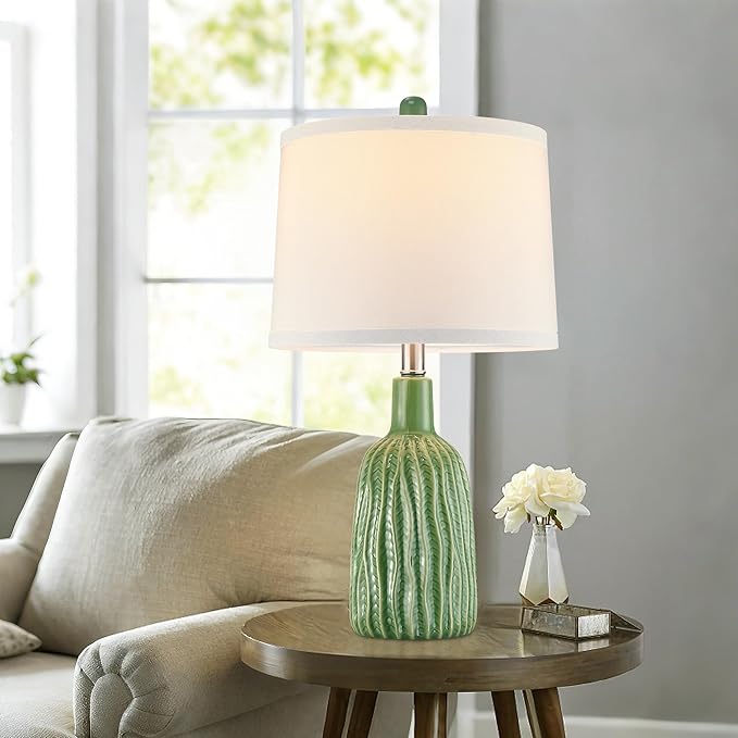 GRUENLICH Ceramic Table Lamp Set of 2 for Nightstand, 22.5" Modern Green Bedside Lamp with 3 Adjustable Color Temperature, Bedroom Lamp for Living Room Desk End Table Office (2 LED Bulbs Included)