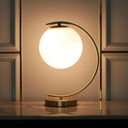 KCO Lighting Mid-Century Bedside Table Lamp Modern Glass Ball Desk Lamp Gold Reading Lamp Moon Shape Metal Table Light for Bedroom Living Room Office
