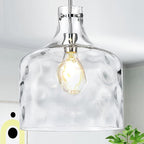 Extra Large 16" Vintage Farmhouse Pendant Light – Hand-Blown Clear Hammered Glass Shade, Adjustable Chain Hanging Light for Kitchen Island, Hallway, Dining Room, Chrome