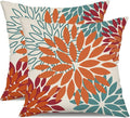 DFXSZ Orange Teal Red Flower Pillow Covers 18x18 Inch Set of 2 Fall Throw Pillows Outdoor Waterproof Decor for Living Room Sofa Patio Funiture Garden Floral Polyester Pillow Covers 002Y18