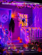 Brightown Solar Operated C6 Halloween Outdoor Lights, 22.64ft 50 LEDs Orange Purple Halloween Lights, Strawberry LED Fairy Lights, Solar Waterproof String Light for Tree, Garden Decor Outdoor