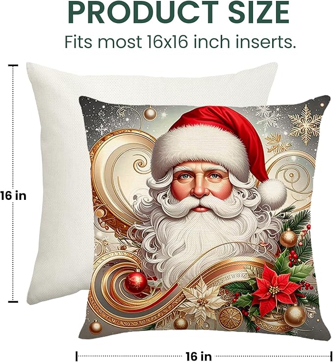 Christmas Throw Pillow Covers 16x16 Set of 4 Winter Holiday Decorative Pillowcase Reindeer Snowman Christmas Tree Santa Farmhouse Home Decor for Sofa Couch Cushion