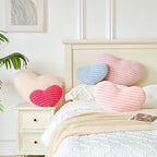 Dusty Blue Heart Pillows,12.9" Cute Heart Decorative Pillow, Stripe Heart Shaped Plush Throw Pillows for Bed
