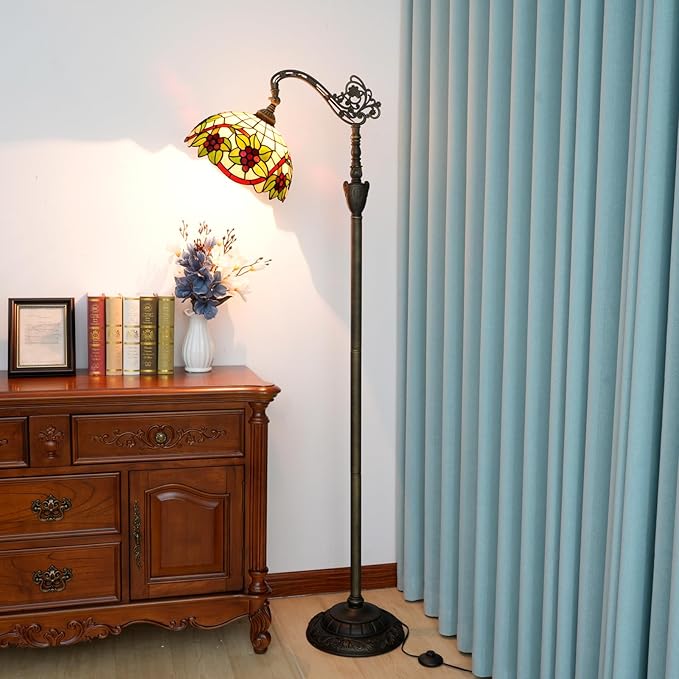 Tiffany Floor Lamp 12 Inch Stained Glass Orange Shrimp Tiffany Style Reading Lamp Retro Home Decoraton Comfortable And Relaxing Atmosphere Suitable Living Room Bedroom Coffee Shop Restaurant Study