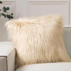 Phantoscope Faux Fur Pillow Cover Decorative Fluffy Throw Pillow Mongolian Luxury Fuzzy Pillow Case Cushion Cover for Bedroom and Couch, Light Beige 26 x 26 Inches