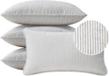 Decorative Outdoor Water Repellent Throw Pillows with Inserts, Set of 4, 20" x12" Pillows for Patio, Backyard, Bed, Couch, and Patio Furniture, Tan Stripe