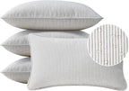 Decorative Outdoor Water Repellent Throw Pillows with Inserts, Set of 4, 20" x12" Pillows for Patio, Backyard, Bed, Couch, and Patio Furniture, Tan Stripe