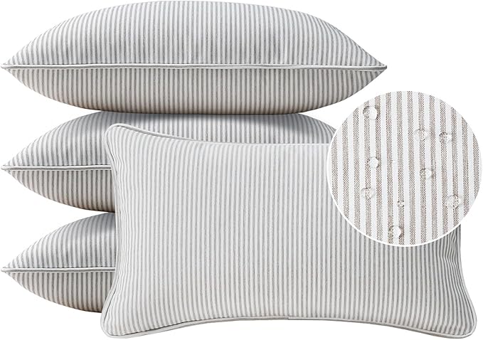 Decorative Outdoor Water Repellent Throw Pillows with Inserts, Set of 4, 20" x12" Pillows for Patio, Backyard, Bed, Couch, and Patio Furniture, Tan Stripe
