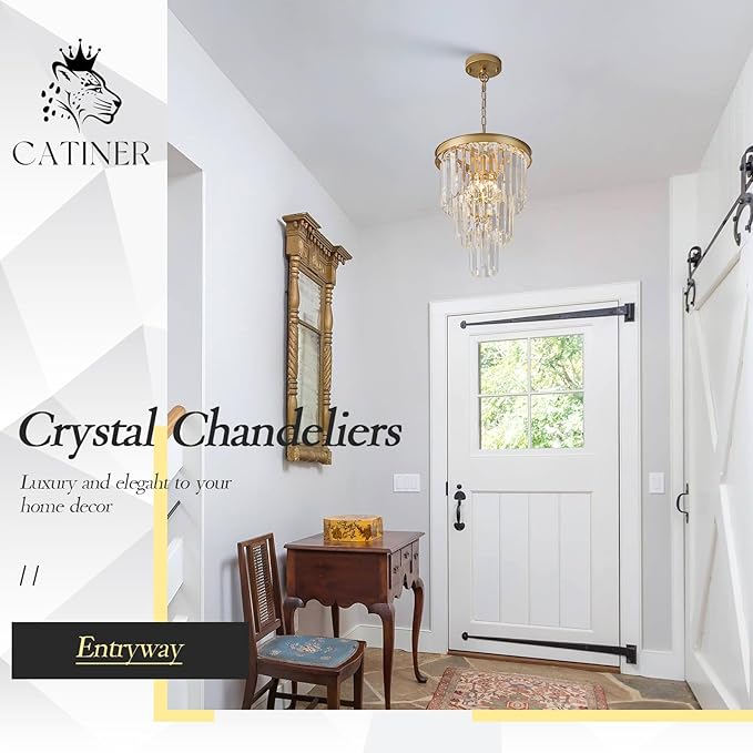 Modern Crystal Pendant Light for Kitchen Island, Mini Gold Crystal Light Fixture Luxury for Dining Room, K9 Ceiling Pendant Light 3 Tiers for Hallway Bedroom Closet