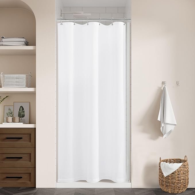 White Linen Stall Shower Curtain for Bathroom Stall Narrow Shower Curtain 36x72 Inch Boho Farmhouse Cotton Cloth Curtains Water Repellent Small with Hooks 36 x 72 Inches