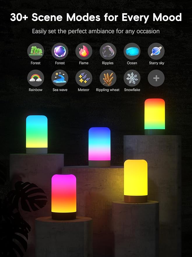 RGBICWW Smart Table Lamp, Touch Bedside Table Lamp with App Control, LED Desk Lamp with Music Sync, 30+ Scenes & 16M Colors, Color Changing Lamp for Bedroom Living Room Dimmable Night Light, White
