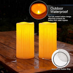 Amagic 2 Pack 8" x 4" Outdoor Plastic Electric flameless Candles with Remote Control and Timer, Battery Operated Flickering LED Pillar Fake Candle for Home, Wedding Decor, Ivory