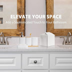 Bathroom Accessory Set - 10 Piece White Bathroom Sets Complete with Trash Can, Toothbrush Holder & Cup, Soap Dispenser, Soap Dish, Toilet Brush & Holder, Vanity Tray, Qtip Holder, Tissue Box Cover