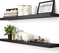 BAOBAB WORKSHOP Wood Floating Shelves for Wall 36 Inches Long - Heavy Duty Wall Shelf for Bedroom, Solid Wooden Bathroom Shelves Large 36 Inch Kitchen Farmhouse - Black Shelf, 36W × 6.7D, Set of 2