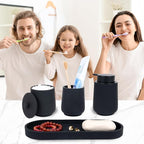 Black Bathroom Accessories Set - 4 Pcs Bathroom Accessory Sets with Toothbrush Holder,Lotion Soap Dispenser,Qtip Holder Dispensr & Vanity Tray,Bathroom Countertop Vanity Oganizer - Matte Black
