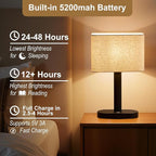12.6" Set of 2 Cordless Touch Table Lamp, 5200mAh Rechargeable Desk Lamp, Stepless Dimming Modern Bedside Lamps with 3000K Warm Light LED Bulb, Nightstand Lamps for Bedroom, Living Room,Office