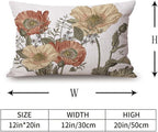 TSSOHU Vintage Flower Throw Pillow Covers 12x20 Brown Rust Colored Floral Botanical Pattern Decorative Pillows Outdoor Linen Farmhouse Cushion Case Country Pillowcase for Sofa Bed Room Decor Set of 2