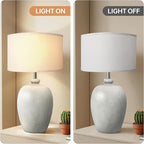 WJShome 27" Farmhouse Ceramic Table Lamp with Unique Ice Pattern Effect and White Linen Shade - Perfect for Bedroom, Living Room, Dining, and Office! (Bulb Not Included)