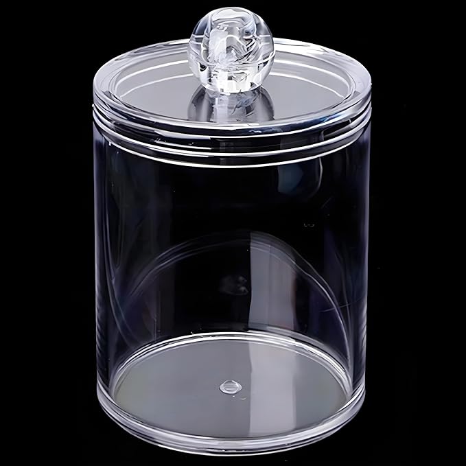 AXX Qtip Dispenser Apothecary Jars Bathroom - Qtip Holder Storage Canister Clear Plastic Jar for Cotton Swab,Q-Tips,Cotton Rounds (Clear 3Pcs)