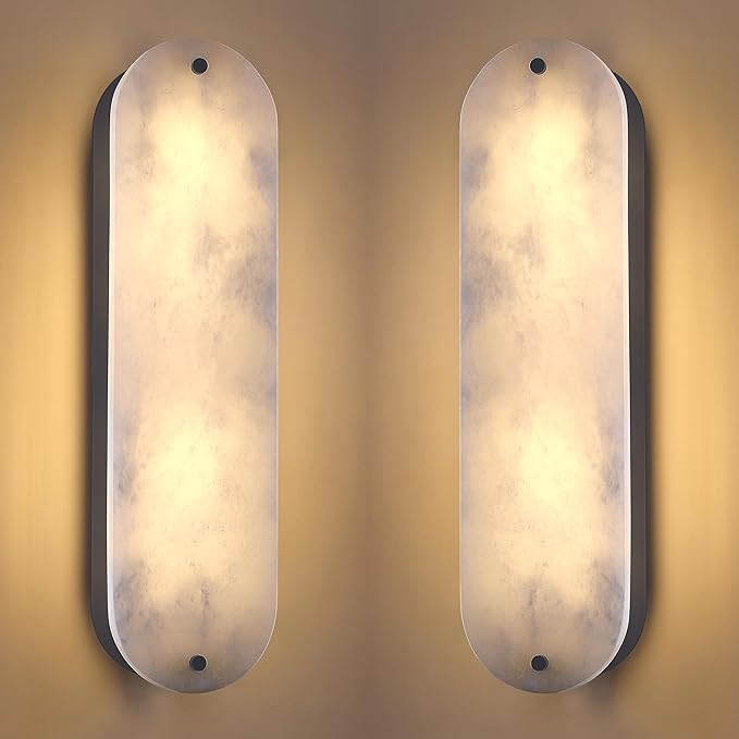 2 Pack 4 Light Oval 20" Alabaster Marble Bathroom Wall Sconce Modern Concise Style Wall Light Fixture,Dark Gray Finish for Bedroom Hallway Bedside