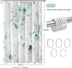 QiyI Eucalyptus Shower Curtain, 3D Embossed Butterflies Bathroom Curtain, Watercolor Green Blue Leaves Minimalist Cloth Bath Curtain, Waterproof Fabric Greenery Shower Curtain Set with Hooks, 72x72