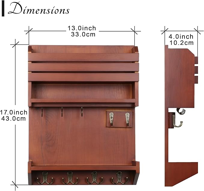Key Holder, Wall Mounted Mail Organizer, Keys Holder on Wall with 9 Key Hooks, Auburn
