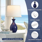PARTPHONER Table Lamp Set of 2, Modern Ceramic Bedside Lamps for Night Stands, Classic Small Lamp Nightstand Lamp for Bedroom Living Room Desk End Table Rocker Navy Blue