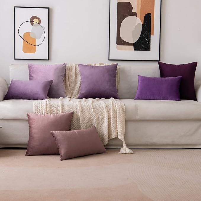 EMEMA Pack of 2 Velvet Throw Pillow Covers Decorative Square Pillowcase Soft Solid Cushion Case for Sofa Bedroom Chair Car 20x20 Inch Eggplant Purple