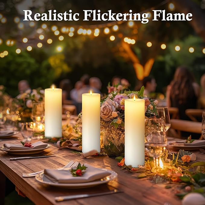 12" x 4" Large Outdoor Candles, Waterproof Flickering LED Flameless Candles with Timer, Battery Operated Candles with Remote Control Realistic Fake Pillar for Patio Porch Lanterns, White 2 Pack