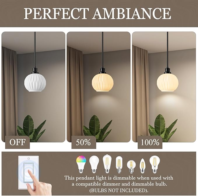 Black Pendant Lights Kitchen Island 2 Pack, 7.3" Milk Glass Modern Pendant Light Fixtures with Rods, Globe Hanging Lighting for Kitchen Sink Bathroom Dining Room, E26 Base