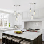 3-Light Pendant Lighting, Modern Brushed Nickel Dining Room Chandelier Light Fixture Over Table with Hammered Glass, Brass Cluster Hanging Lights for Kitchen Island Dining Room Bedroom, E26