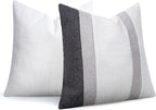 Adabana Modern Pillow Covers 18x18 Set of 2 Farmhouse Decor Patchwork Linen Cushion Covers for Living Room Couch Bed Grey and White