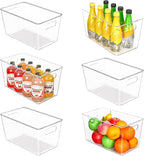 Vtopmart 6 PCS Clear Plastic Storage Bins, Pantry Organizer Containers with Handle for Refrigerator, Fridge, Cabinet, Kitchen, Countertops, Cupboard, Home Organization and Storage, XL