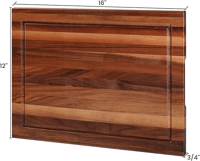 CONSDAN Wood Cutting Board for Kitchen, 16 x 12, USA Grown Solid Black Walnut Hardwood, Edge Grain, Chopping Board, Butcher Block with Juice Groove, Prefinished with Food-Safe Oil, 3/4" Thick