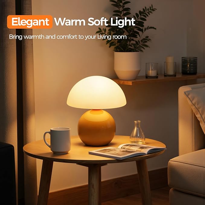 NIORSUN Mushroom Lamp Table Lamp for Bedroom, Portables Cordless Table Lamp,Wireless lamp,Small Bedside Table Touch Lamps for Living Room,Mini Mushroom 5200mAh Battery Operated Lamp Modern Orange