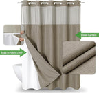 Extra Long No Hooks Needed Linen Textured Shower Curtain with Snap-in Fabric Liner Set,Hotel Luxury Decor Shower Curtains for Bathroom,Waterproof & Washable,71Wx86H,Khaki/Tan