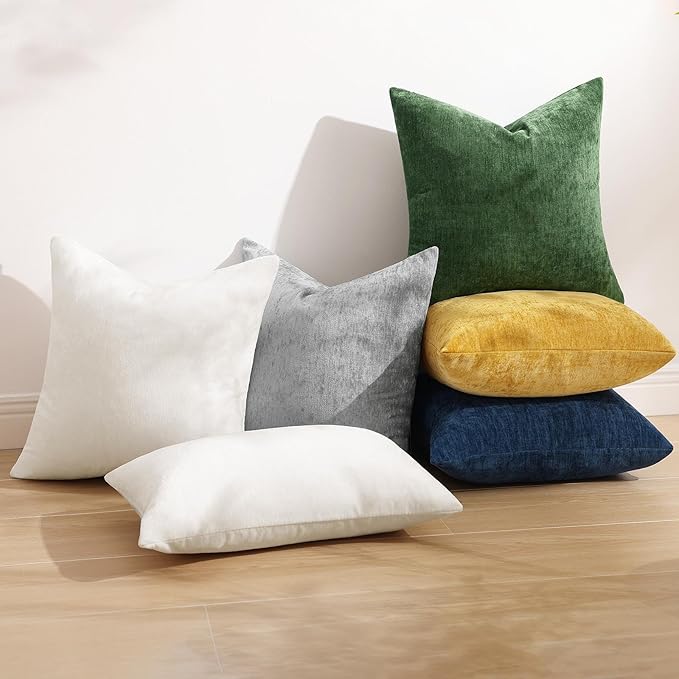 decorUhome Chenille Grey Throw Pillow Covers 24x24 Inch Set of 2, Decorative Soft Couch Pillow Covers Solid Dyed Accent Velvet Farmhouse Neutral Square Pillow Cases for Sofa Bed Living Room