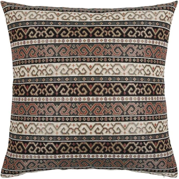 Khaki Kilim Throw Pillow Covers Dark Green and Black - 20 x 20 Inches Decorative Patio Pillows, Bohemian Outdoor Case for Farmhouse, Ethnic Shams, Aztec