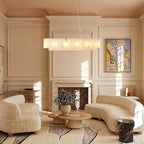 L40in Alabaster Rectangular Chandelier for Dining Room, Modern White Marble Oval Chandeliers for Kitchen Island, Rectangle Chandelier for Dining Table (Dimmable Bulbs INCL)