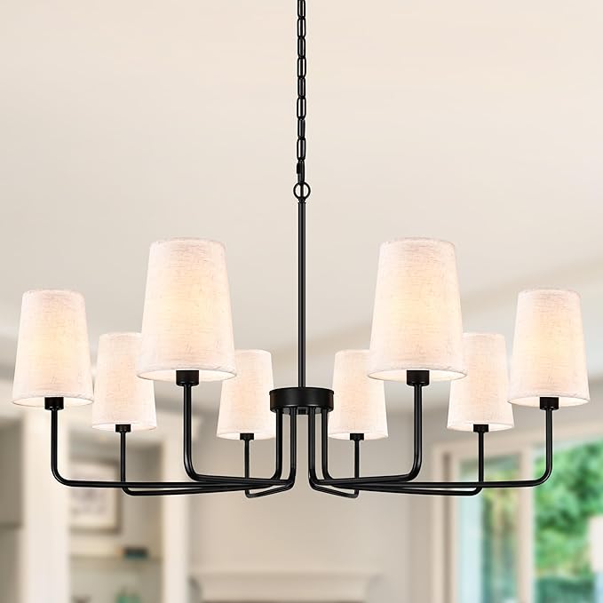 8-Lights 39" Black Boho Rattan Chandelier Rustic Industrial Pendant Light Large Adjustable Pendant Lighting Fixtures for Kitchen Island Dining Room Living Room