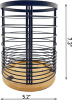 Utensil Holder with Removable Dividers, 7.2'' Large Capacity Kitchen Utensil Holder with Bamboo Base & Iron Mesh, Anti-Tip Design, 4 Partitions Utensils Holder Counter, Matte Black