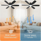 Ceiling Fans with Lights, 52 Inch Low Profile Ceiling Fan with Light and Remote Control, Flush Mount, Reversible, 3CCT, Dimmable, Quiet, Black Ceiling Fan for Bedroom Indoor/Outdoor Use