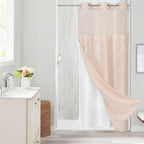 No Hooks Boho Light Pink Woven Fabric Shower Curtain 36 x 74 Modern Farmhouse, Tufted Chevron Striped Shabby Chic Textured, Minimalist Hookless Shower Curtains for Bathroom, Hotel Decor