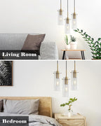 Gold Pendant Lights Kitchen Island 3 Packs, Blown Glass Pendant Light, Modern Glass Kitchen Pendant Light, Hanging Pendant Lights, Island Pendant Lights for Kitchen, Dining Living Bathroom