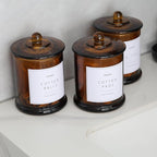 3 Pack Qtip Holder Dispenser, 16oz Bathroom Organizer and Storage Canisters, Glass Apothecary Jars with Lid - Home Decor, Room Decor Aesthetic (Amber)