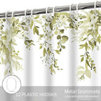 Eucalyptus Shower Curtain, Beige Watercolor Leaves with Floral Botanical Bathroom Decor, Waterproof Fabric Bath Curtain Set with Hooks, 72x84 Inches