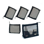 patu Widened Mini Zipper Mesh Bags, Size S, 5" x 4" x 2", 5 Pieces, Beauty Makeup Lipstick Cosmetic Accessories Organizer, Small Travel Kit Storage Pouch, Black