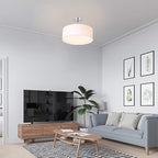 SomSom Ceiling Light, Semi-Flush Mount Modern Fabric Pendant Light Shade, Large White Drum Lampshade, Round Pendant Lamp, Lamps for bedrooms, Flush Chrome Matt, 3 Bulbs