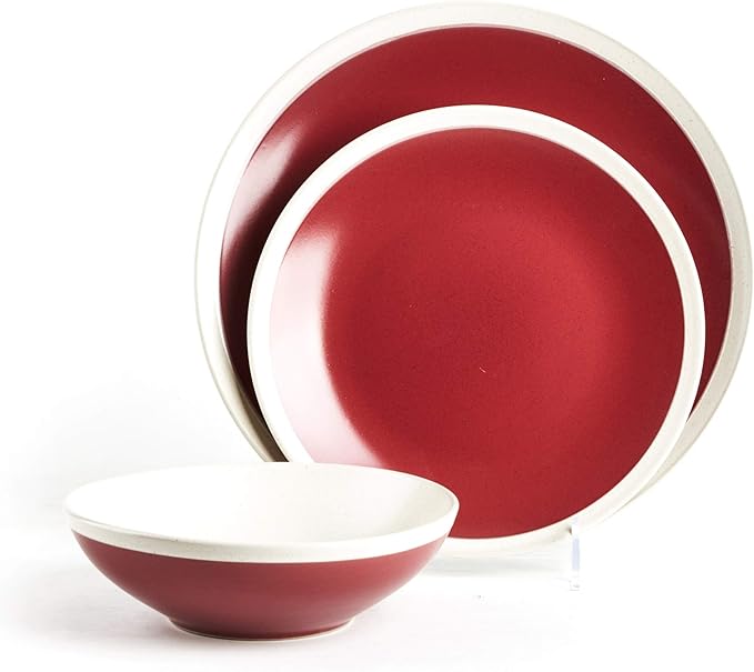 Rock Ridge Speckled Stoneware Dinnerware Set (12pc Set, Garnet and Ivory)