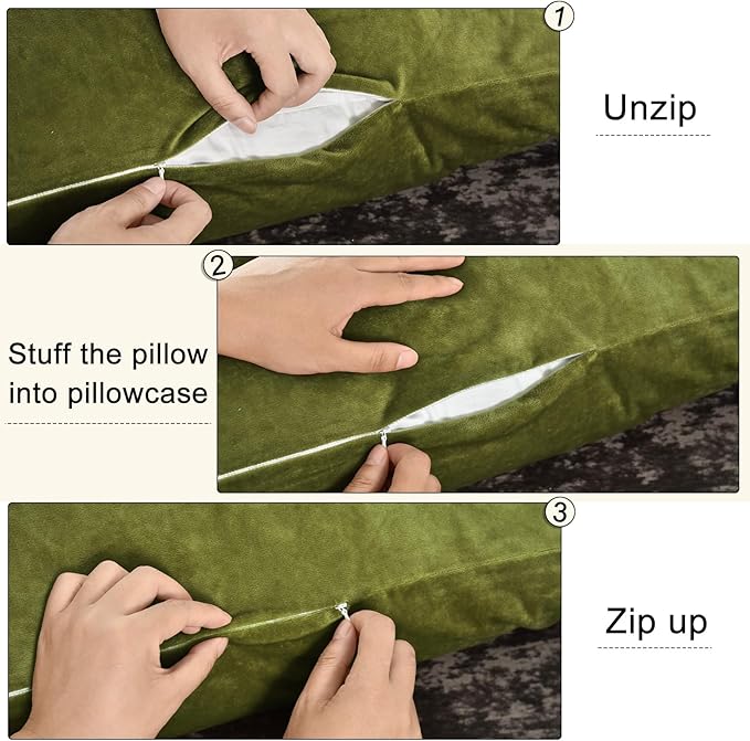 PHF Super Soft Velvet Zippered Body Pillowcase, No Insert, 1 Pack Luxury Cozy Warm Pillow Sham Cover with Zipper, 20"X 54" Long Cozy Fuzzy Flannel, Olive Green